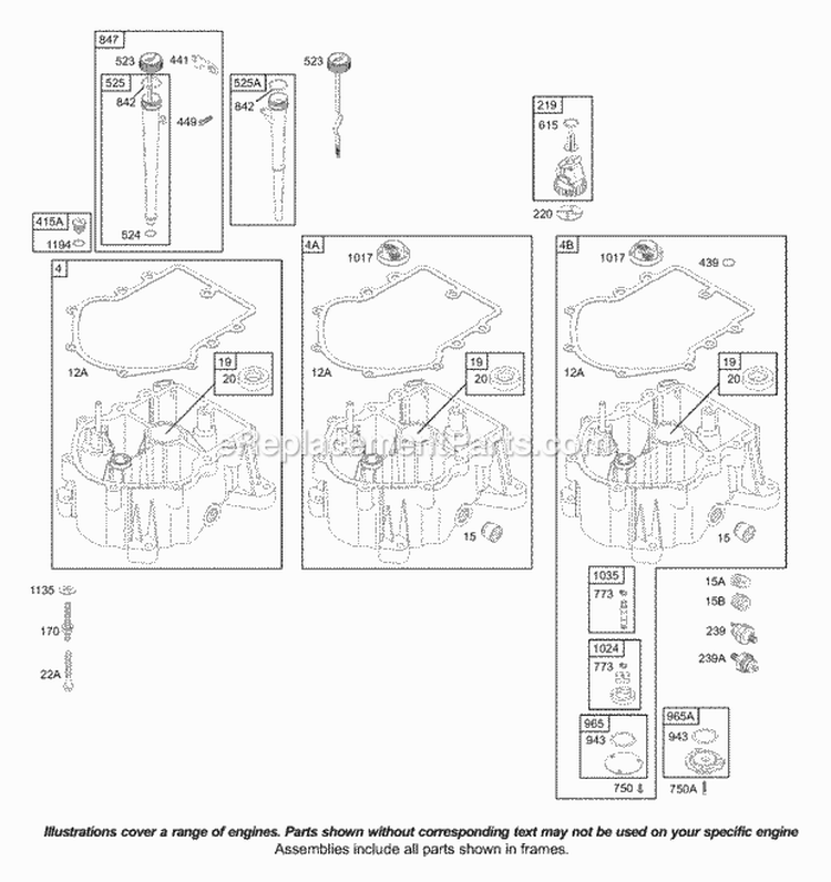 Sump Diagram and Parts List for 42B707-2265-E1  Briggs and Stratton Engine